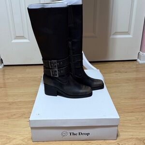 The Drop Women's Black distressed Knee-High Boots
